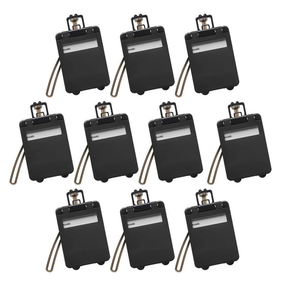 10 Mini Carry-on Luggage Tags Pack - Flip open cover, ID Sticker - Black