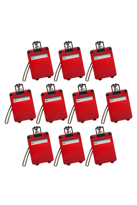 10 Mini Carry-on Luggage Tags Pack - Flip open cover, ID Sticker - Red