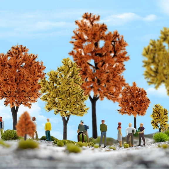 10 Miniature Fall Trees, 1.8 to 5 Inch Model Trees with Base, Yellow Plastic Artificial Trees for Diorama and Tabletop Decorations