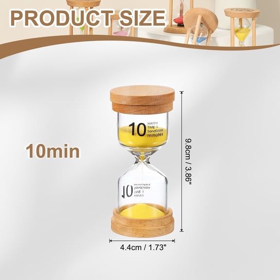 10 Minute Yellow Sand Timer, Solid Wood Sand Watch for Office Home Desktop Decor