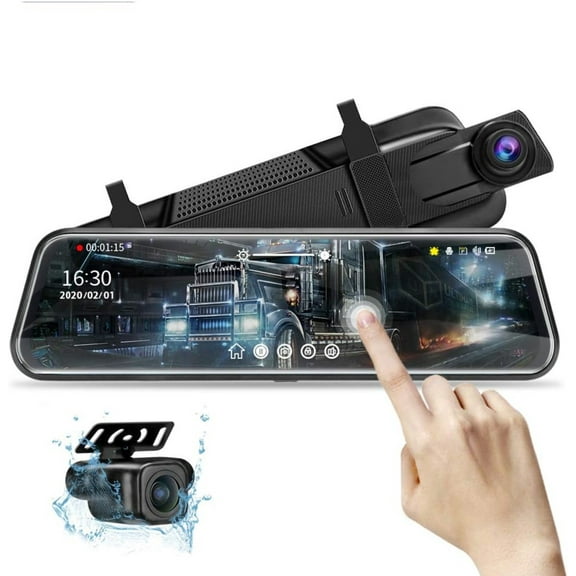 10'' Mirror Dash Cam Night Vision 1080P FHD Full Touch Screen Front and Rear View Backup Camera for  Loop Recording Streaming Media 170?Wide Angle Parking Assistance with 10 Meters