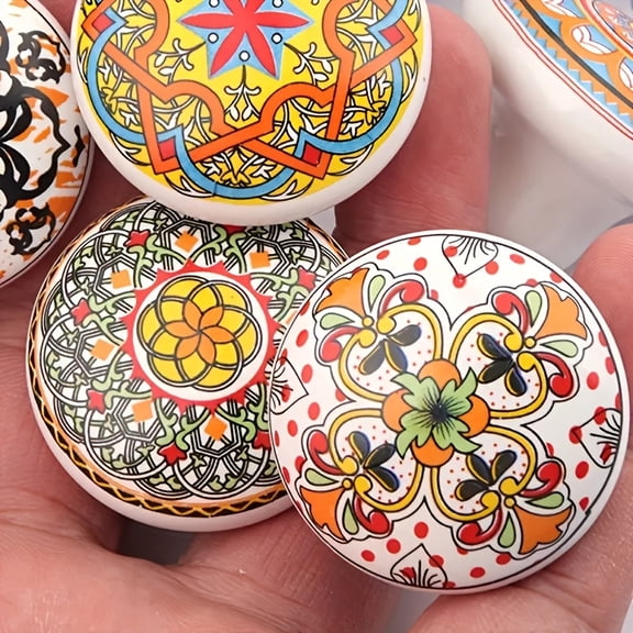 10 Mix Vintage Look Flower Ceramic Knobs, Ceramic Cabinet Knobs, Round Boho Drawer Pulls Decorative Handles, for Bedroom/Kitchen/Bathroom, Great Housewarming Gifts, Industrial Hardware Accessories