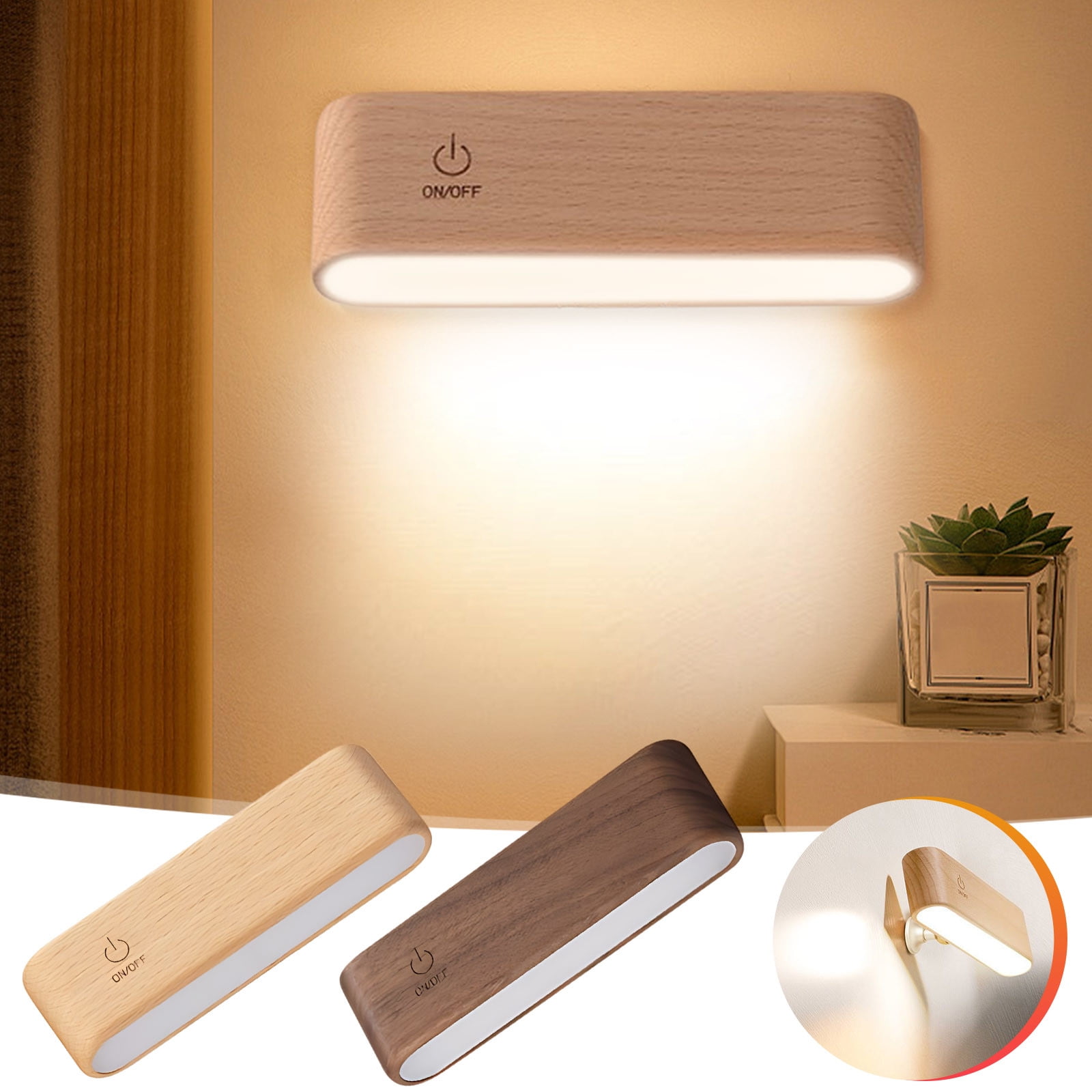 Under 10, Modern LED Wooden Desk Lamp - Cordless,360掳 Rotatable ...