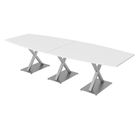 10' Modular Boat Shaped Conference Table With X Bases Power And Data