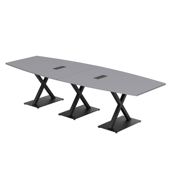 10' Modular Boat Shaped Conference Table With X Bases Power And Data