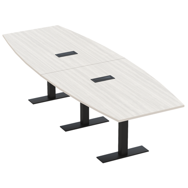 10' Modular Boat Shaped Powered Conference Table With Metal T-Bases