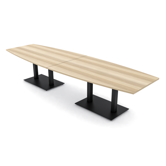 10' Modular Boat Shaped Powered Conference Table With Metal T-Bases