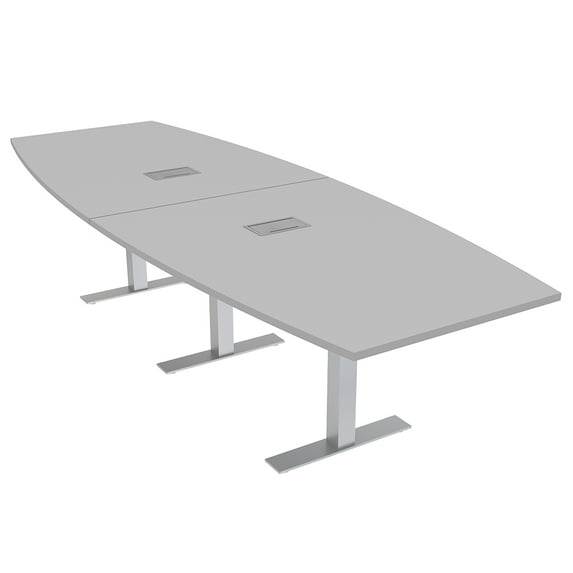 10' Modular Boat Shaped Powered Conference Table With Metal T-Bases