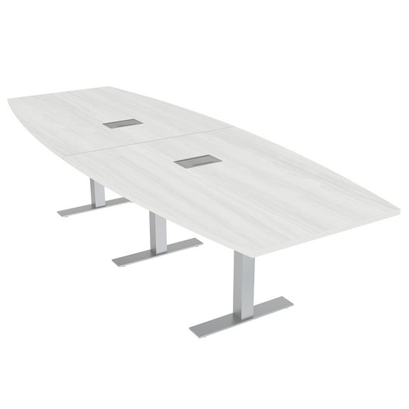 10' Modular Boat Shaped Powered Conference Table With Metal T-Bases