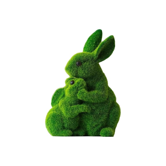 10" Moss Bunny Decorative Figurines, Faux Moss Flocked Resin Easter Bunny Decor, Green Flocking Mother and Baby Rabbit Sculpture for Spring Table, Garden & Yard Decor