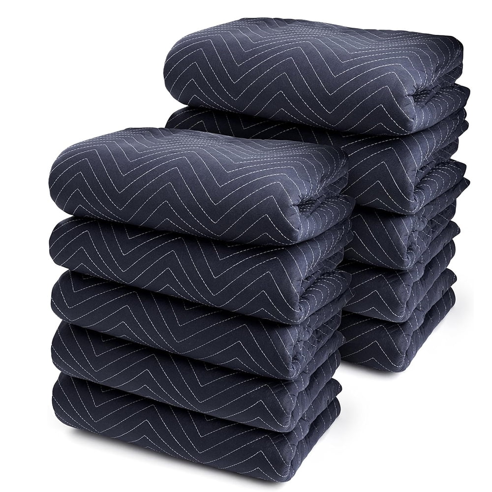 10 Moving & Packing Blankets - Pro Economy - 80" x 72" (35 lb/dz weight) - Professional Quilted Shipping Furniture Pads Navy Blue and Black