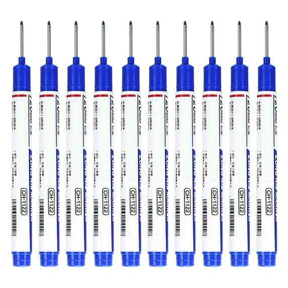 10 Multi-Color Oil-Based Long-Head Markers with Waterproof Fast-Drying Ink for Deep Holes and Narrow Spaces, Ideal for Metal, Wood, and Tile Marking in Construction(Blue),Ccwuwei