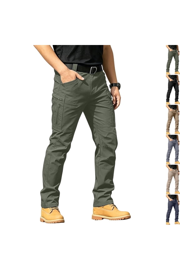 10 Multi-Pocket Water Resistant Tactical Hiking Pants for Men Elastic Waist Rip Resistant Stretch Combat Work Cargo Trousers (Belt Not Included),S,Army Green