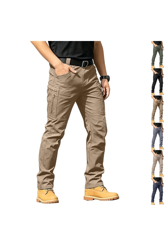 10 Multi-Pocket Water Resistant Tactical Hiking Pants for Men Elastic Waist Rip Resistant Stretch Combat Work Cargo Trousers (Belt Not Included),S,Earthy Yellow