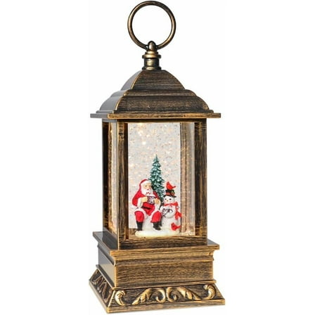 10'' Musical Christmas Snow Globe Lantern, Lighted Glittering Decoration with 6H Timer, White – Festive Holiday Décor & Xmas Gift(Santa Claus Snowman)