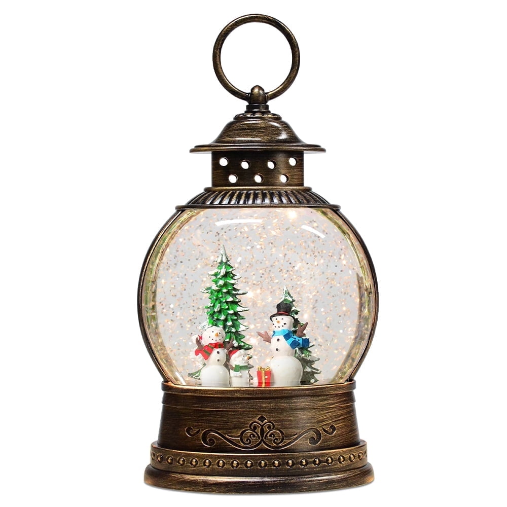 10-Inch Musical Snow Globe Lantern, LED Rotating Christmas Snowman ...