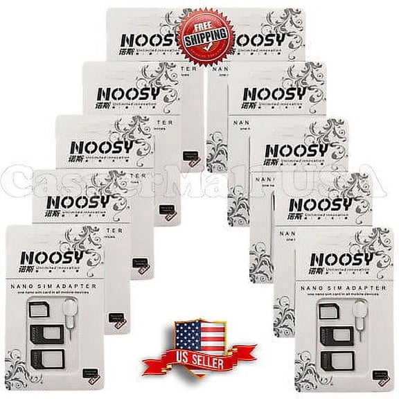 10 Nano SIM Card to Micro Standard Adapter Converter Set Fit iPhone 5 4S 4 Black