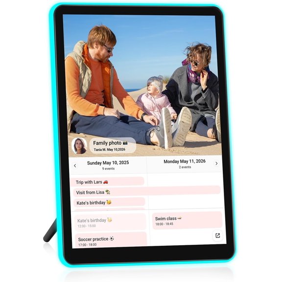10" Neon Light Digital Picture Frame, Desk Digital Calendar, Auto-synced Schedule via Frameo App - IPS Touchscreen | AI Color-Changing LED | Share Photo/Video Instantly | for Parents
