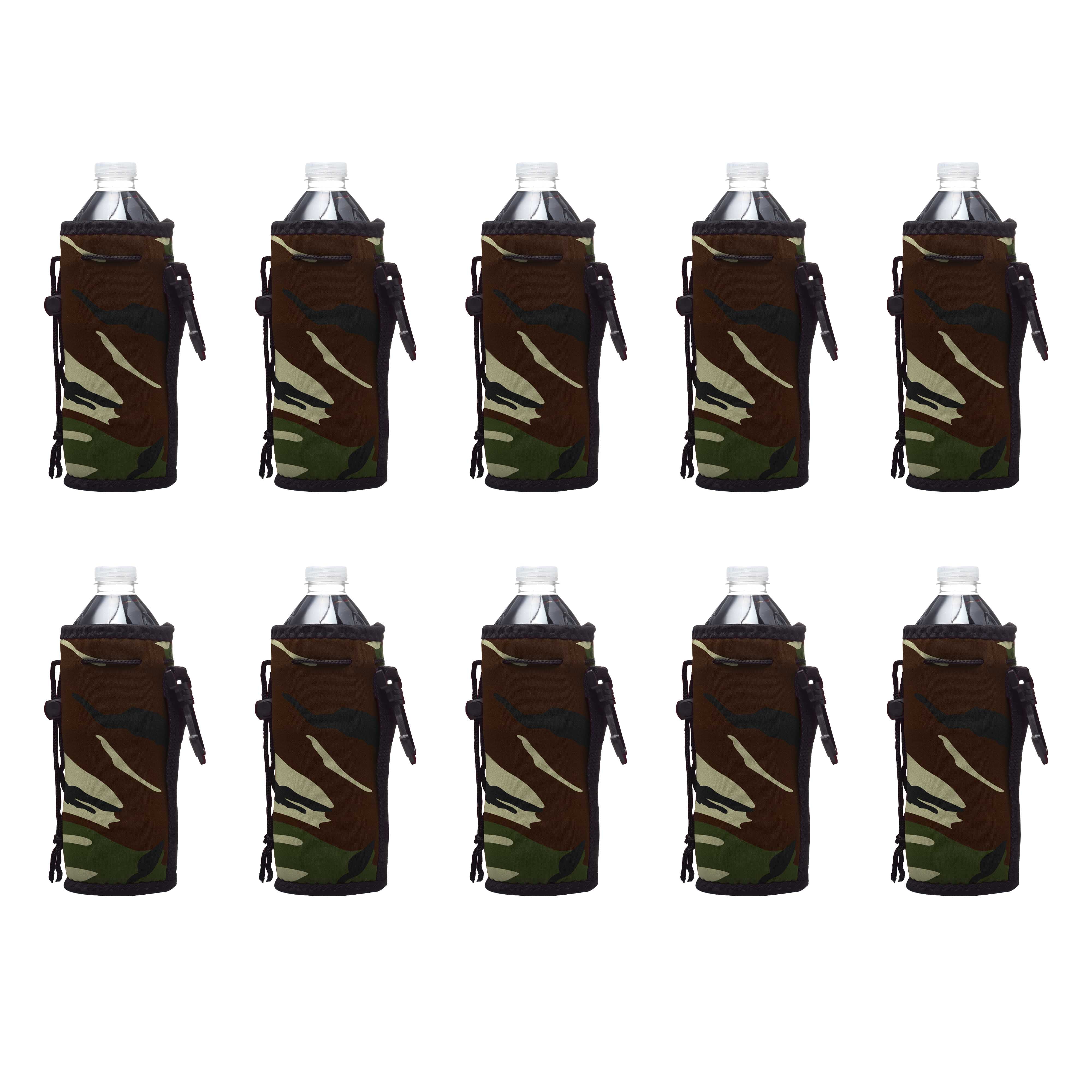 10 Neoprene Water Bottle Drawstring Insulators Pack - 12 oz. Longneck, Hook - Camo1