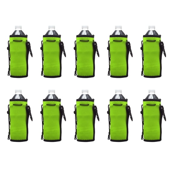 10 Neoprene Water Bottle Drawstring Insulators Pack - 12 oz. Longneck, Hook - Lime Green