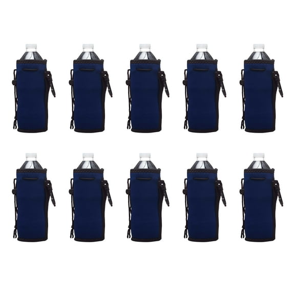 10 Neoprene Water Bottle Drawstring Insulators Pack - 12 oz. Longneck, Hook - Navy Blue