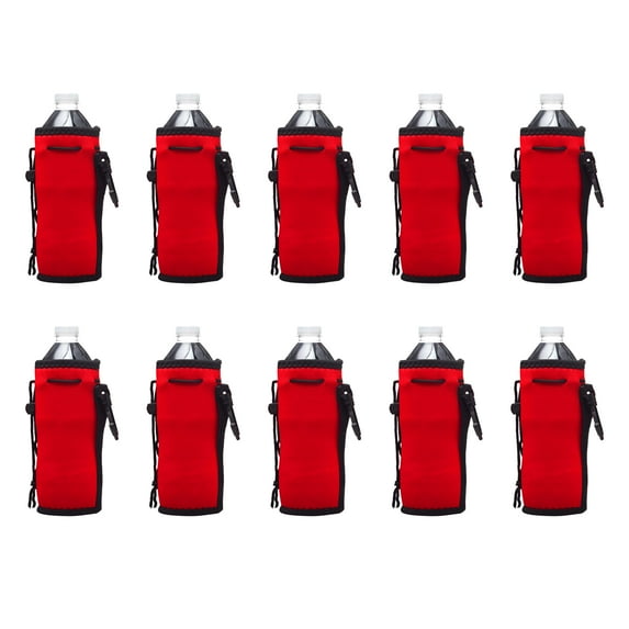 10 Neoprene Water Bottle Drawstring Insulators Pack - 12 oz. Longneck, Hook - Red