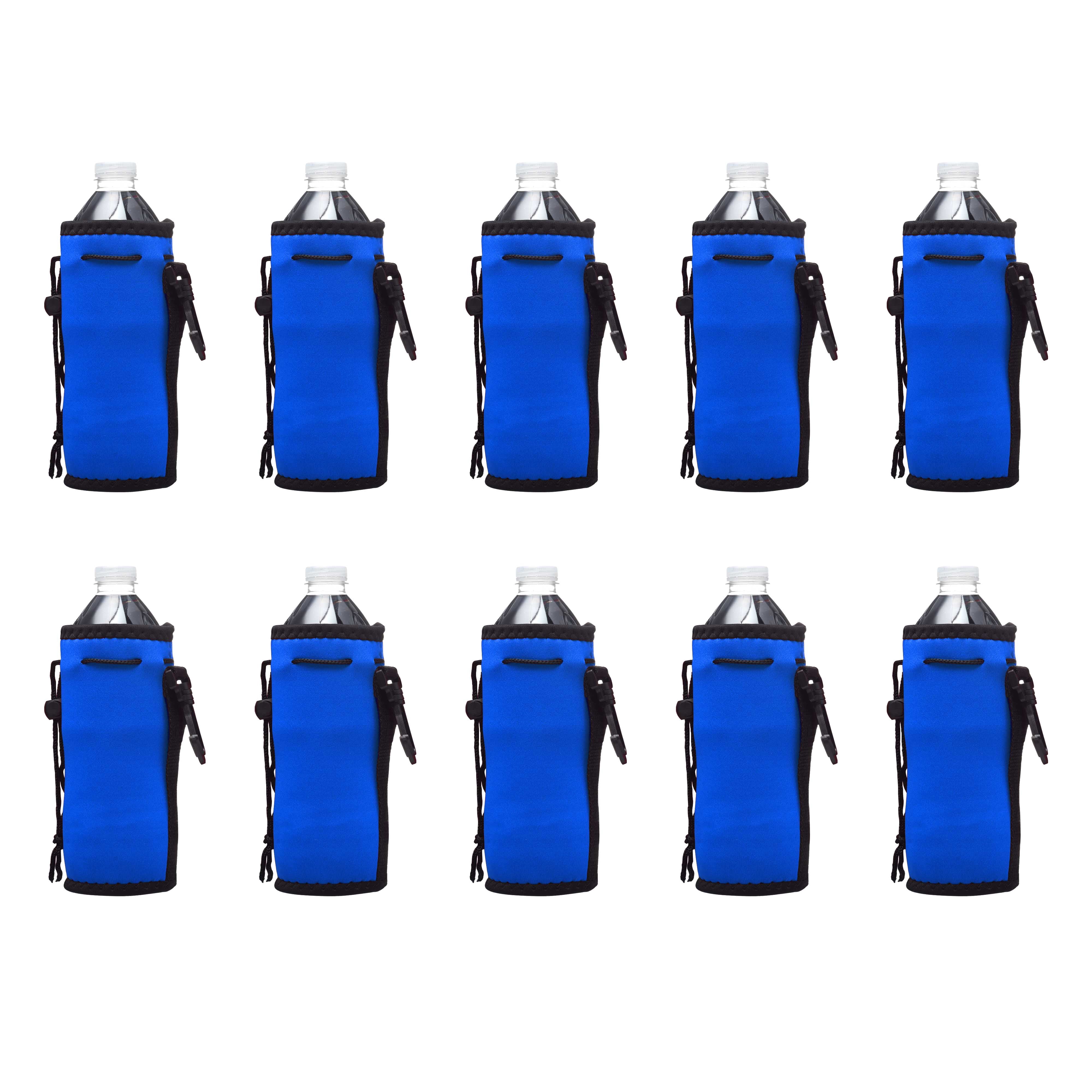 10 Neoprene Water Bottle Drawstring Insulators Pack - 12 oz. Longneck, Hook - Royal Blue