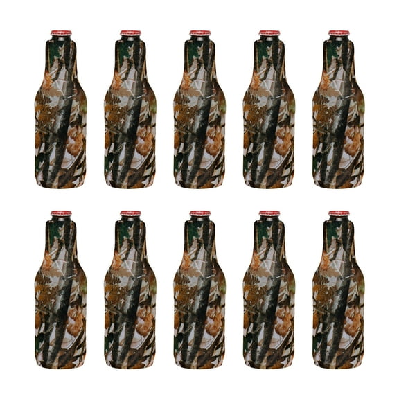 10 Neoprene Zippered Beer Bottle Coolies Pack - Sharkskin Rubber Bottom - Camo3
