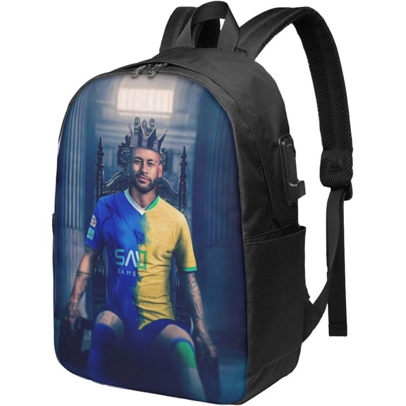 #10 Neymar Adult Backpacks Bag Laptop Bag Bookbag Usb Backpack 17 Inch For Daily, Black
