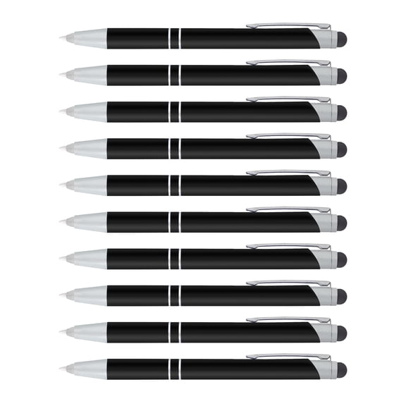 10 Night Rite Stylus Metal Pens Pack - LED, Twist Action, Black Ink - Black