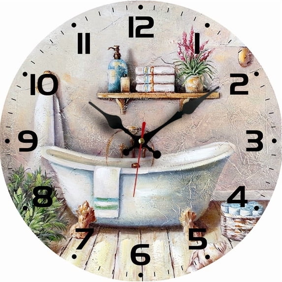 VOCOO 10" Novelty Bathtub-Themed Wall Clock, Silent Non-Ticking Battery Operated Clock, Decor for Bathroom, Bedroom, Kitchen, Office and School