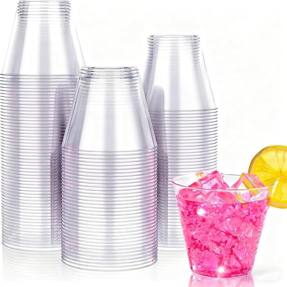 10 OZ Clear Disposable Plastic Cups, 100 Pack Heavy Duty Clear Plastic Cups Tumblers for Wedding, Thanksgiving, Halloween Christmas Party