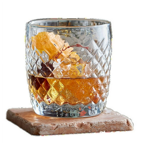10 OZ Rocks Glasses with Coasters, 6 Pieces Cross-Hatch Textured Drinking Glass, Tumblers Glasses For Home, Restaurant, Bar, For Water, Juice, Soda, Everyday Use by AMZ Empire