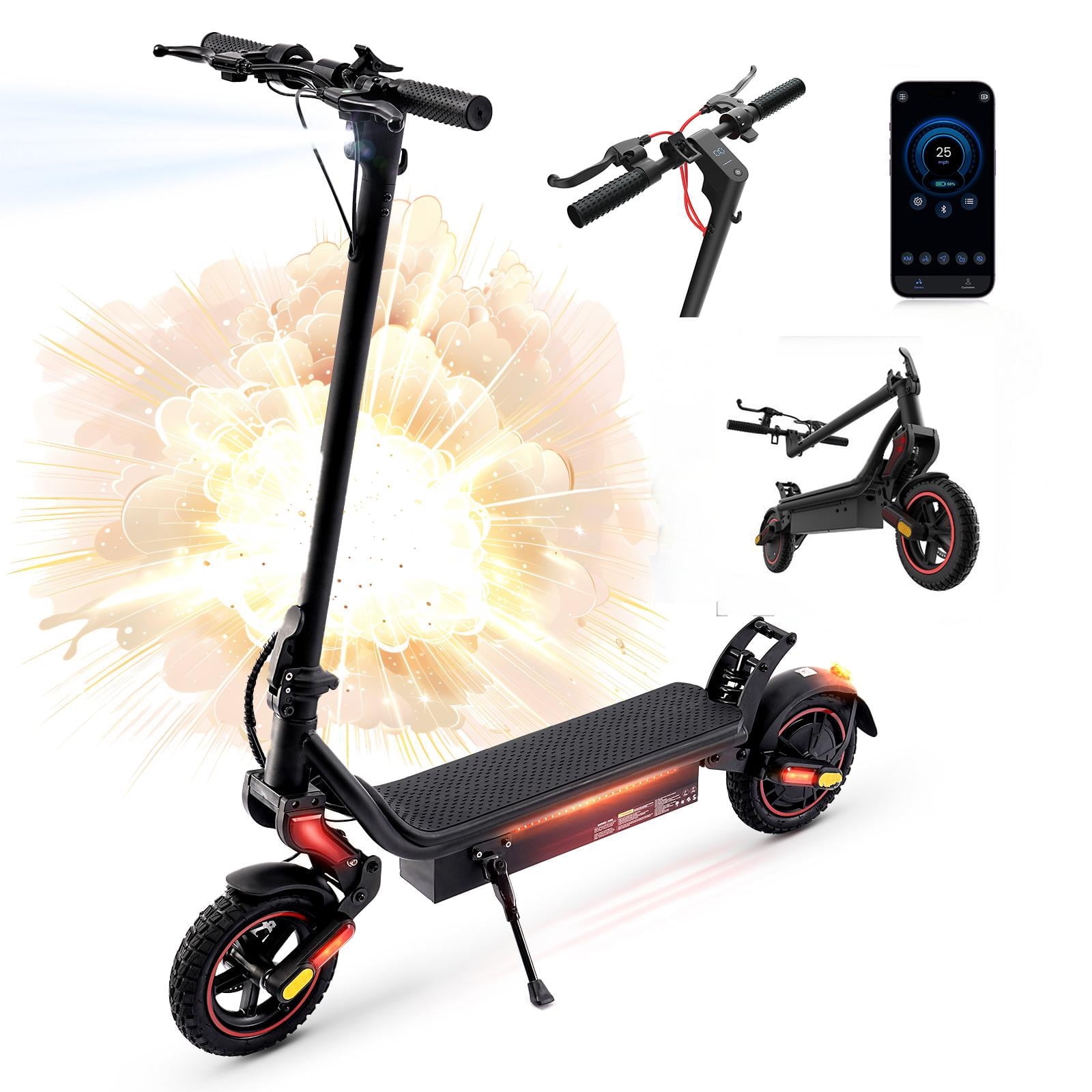 10"Off-Road Tires Electric Scooter,Foldable Commuting Adults E-Scooter,750W Powerful Motor,28 MPH Max Speed & 25 Mile Long Range