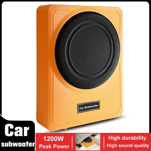 10" Orange Ultra-Thin Powered Car Subwoofer with Built-in Amplifier, Under-Seat Subwoofer, LPF/Gain/Bass Boost, LED Ambient Lights, Remote Bass Knob, Distortion-Free Deep Bass