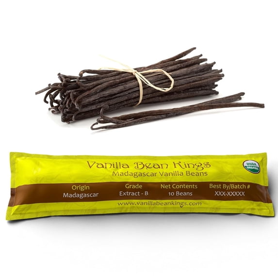 10 Organic Madagascar Vanilla Beans - Whole Grade B Vanilla Pods for Vanilla Extract and Baking