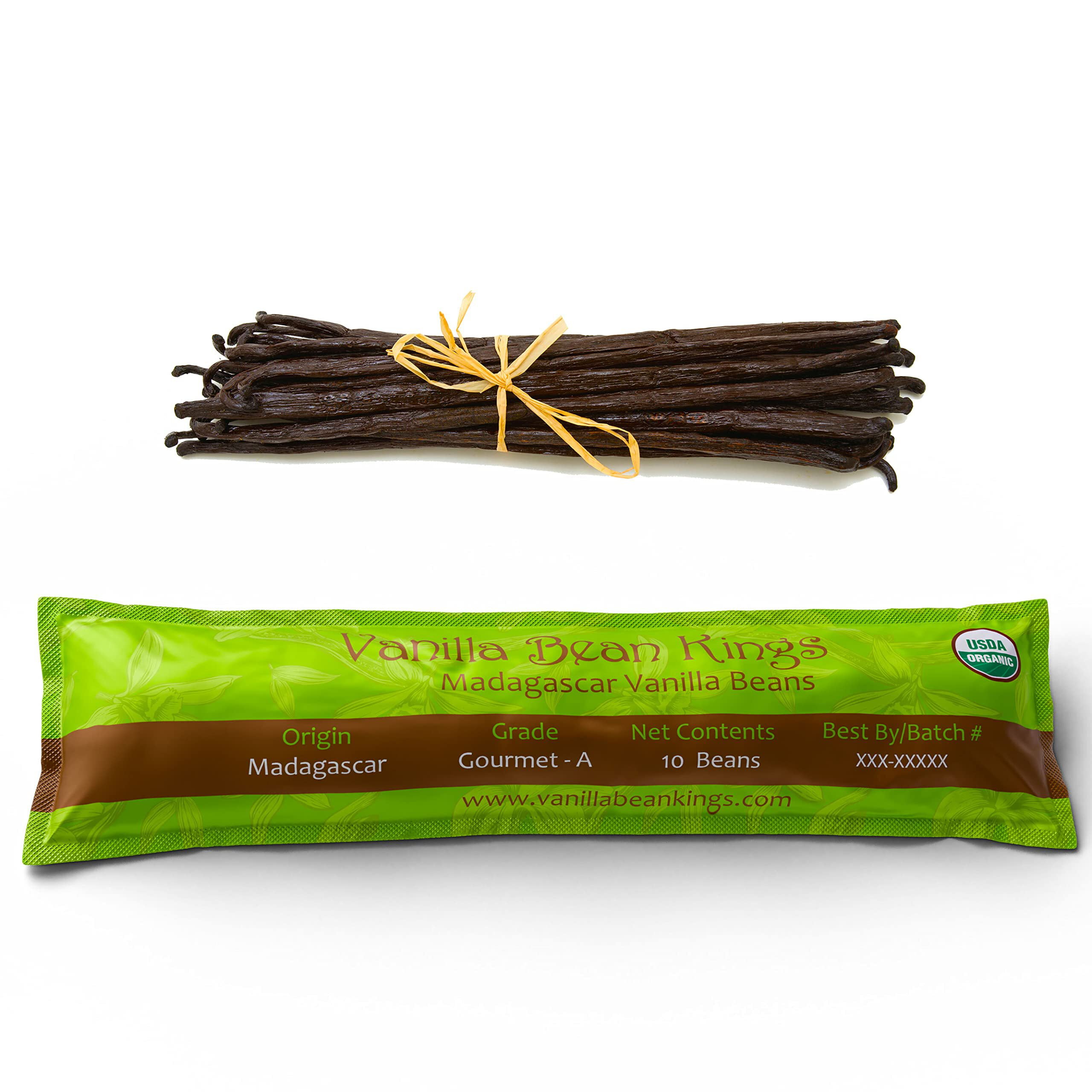 10 Organic Madagascar Vanilla Beans. Whole Grade A Vanilla Pods for Vanilla Extract and Baking