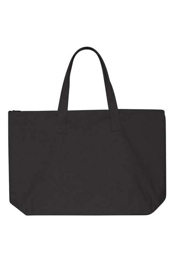 10 Ounce Cotton Canvas Tote with Zipper Top Closure - Black - One Size