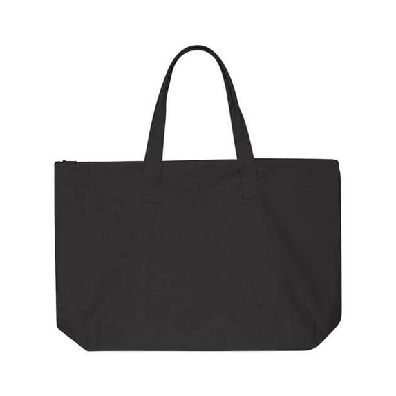 10 Ounce Cotton Canvas Tote with Zipper Top Closure - Black - One Size