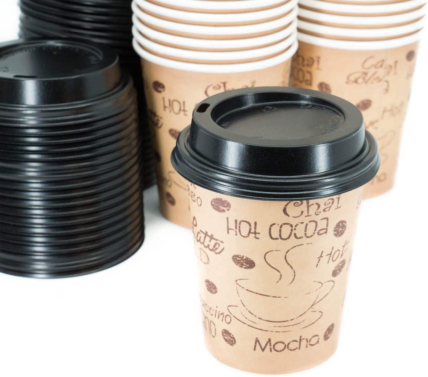 10 Ounce Disposable Paper Coffee Hot Cups with Black Lids - 50 Sets ...