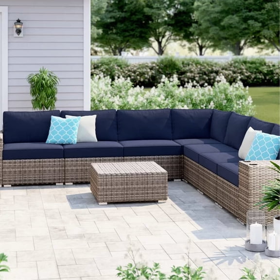 10 Outdoor Ensemble - Cup Holder Tables, Cushions Patio , Glass Top Table,