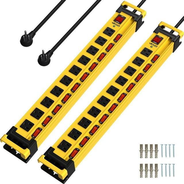 10 Outlet 3300J Surge Protector Power Strip with Individual Switches,Heavy Duty Power Strip with Cord Manager,9FT/14AWG/15AMP/1875W Power Cord,2 Packs