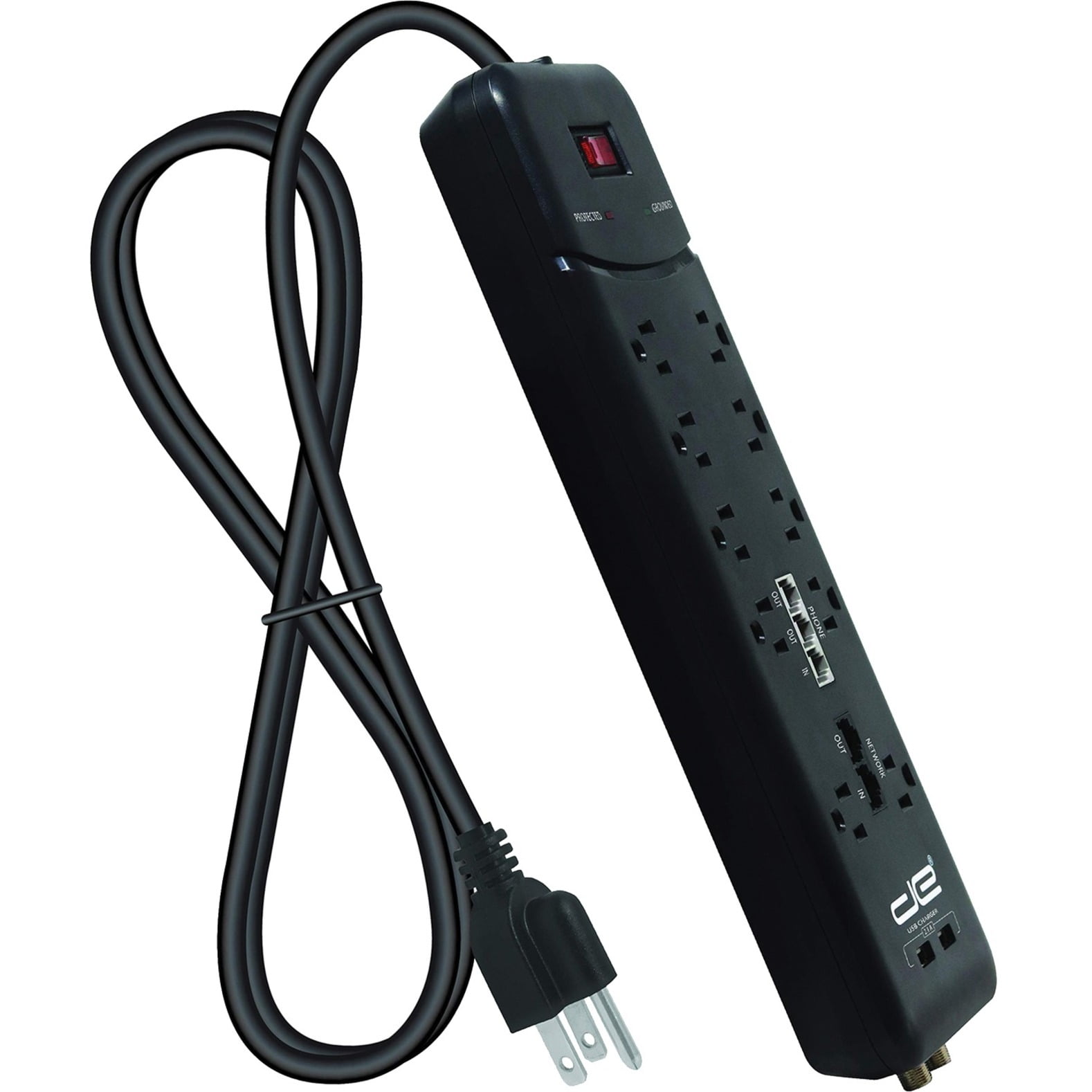 10Outlet HeavyDuty Surge Protector Power Strip (Black; 8Foot Cord