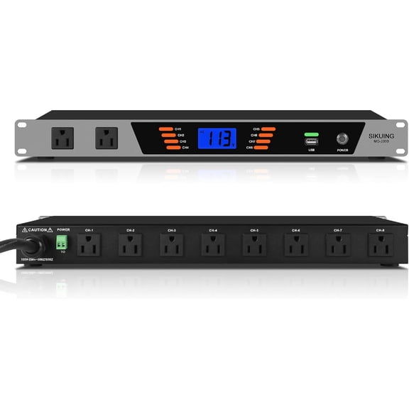 10 Outlet Rack Mount Power Conditioner & Sequencer - 2000W 13A Pro Audio Power Supply Controller with Voltage Readout, Surge Protector for Home Theater, Studio, Stage