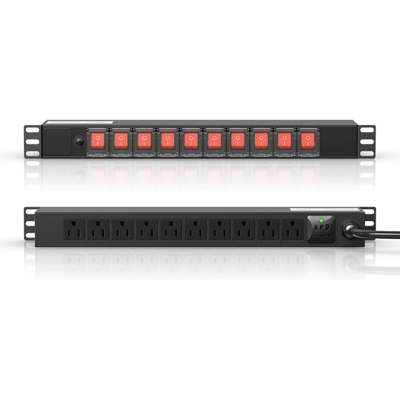 10 Outlet Rack Mount Power Strips with Individual Switch,1U Rack Mount ...