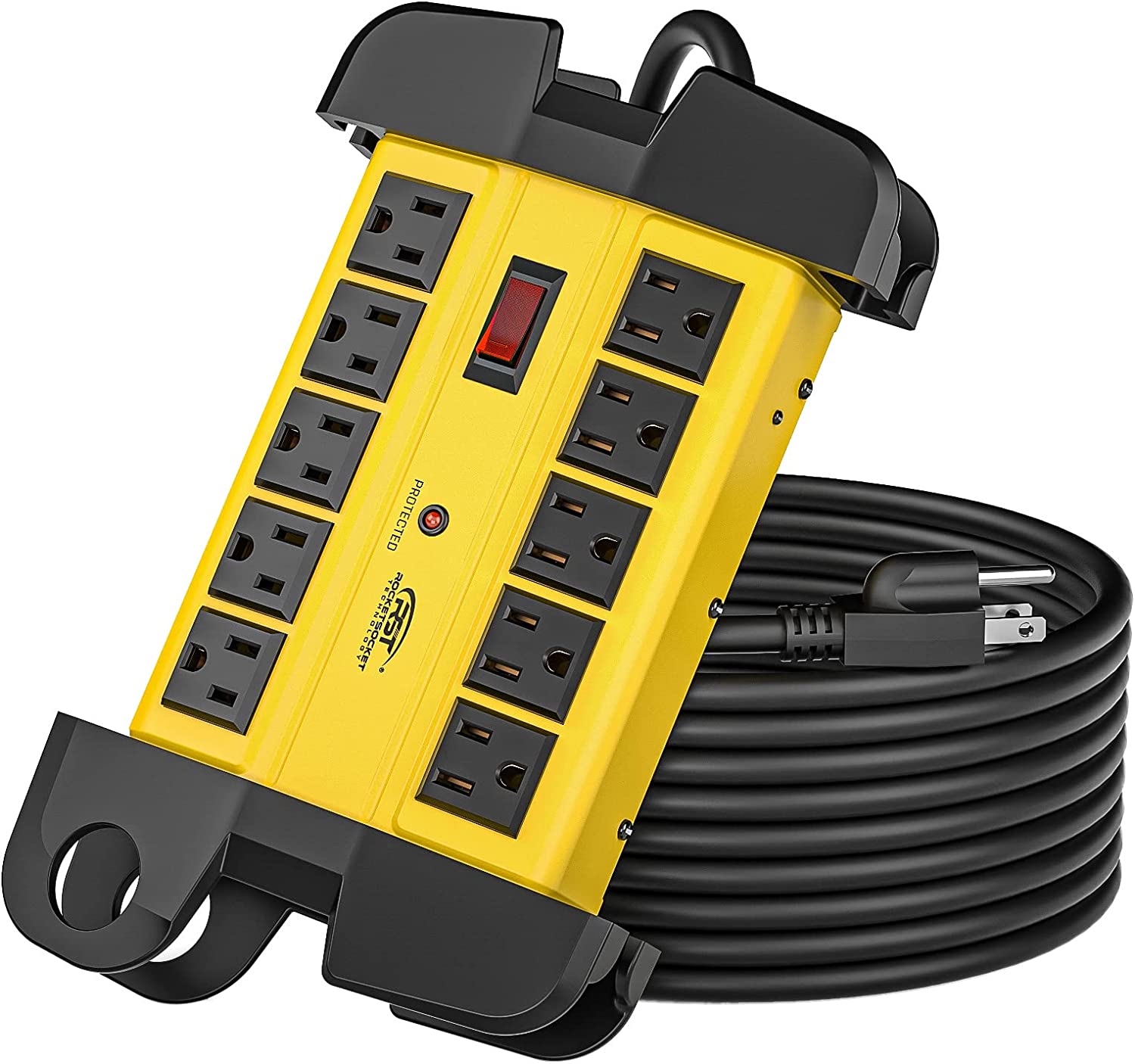 10Outlets Heavy Duty Power Strip Metal Surge Protector with 15 Amps