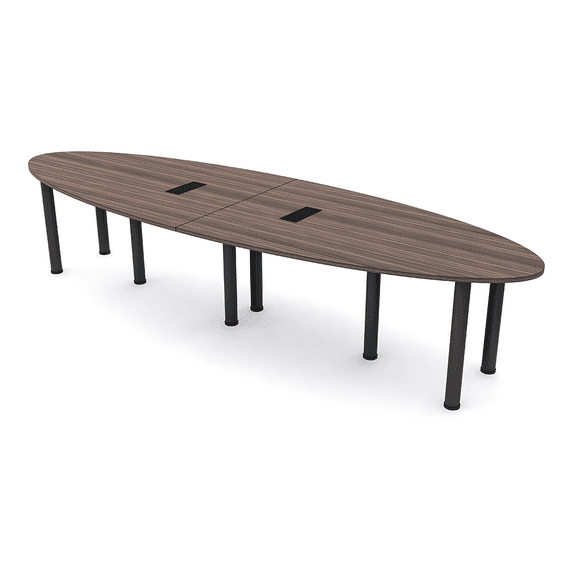 10' Oval Shaped Conference Room Table with Power Modules And Post Legs