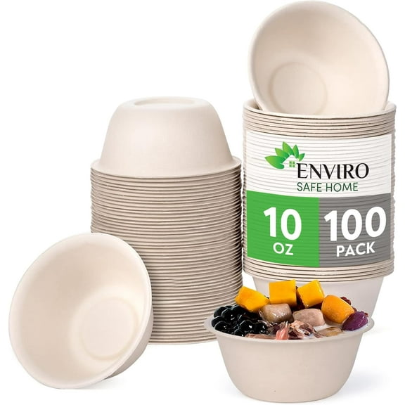 10 Oz Bamboo Disposable Bowls For Hot Soup, 100 Pack - Small, Heavy Duty, Microwavable, Oven Safe Perfect for Food, Meals, Acai & More Eco-Friendly, Leak-Proof