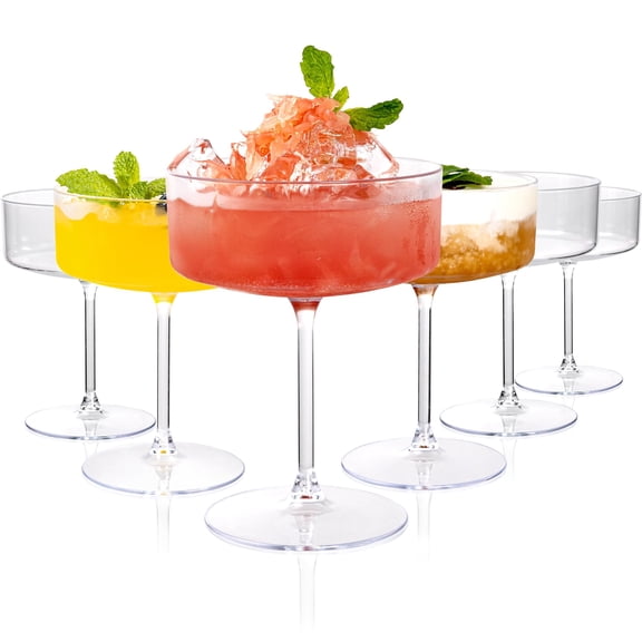 10 Oz Basic Clear Plastic Coupe Stemmed Cups, 12 Count For Bars, Parties, Weddings