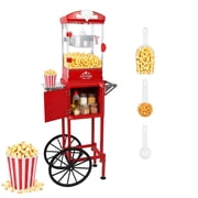 10oz Popcorn Machine Cart with Wheel, Holaki Popcorn Maker Machine with Stainless-Steel Kettle Makes up to 40 Cups, Popcorn Machine for Commercial Home Movie Theater, Red